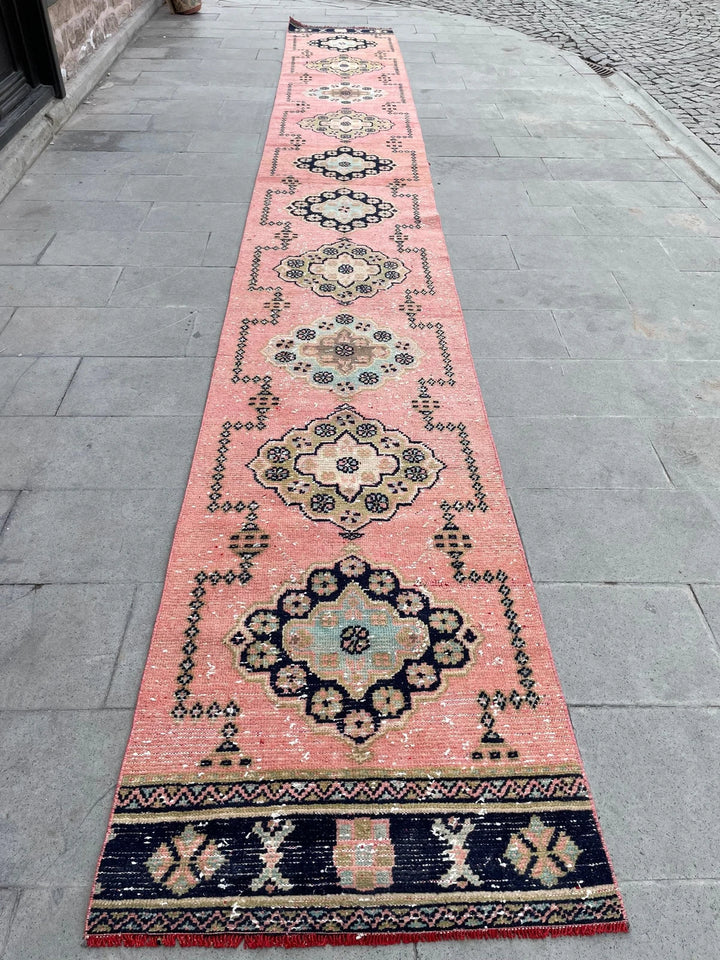 Pink Turkish Runner Rug 2' 8" x 20' 4" Hand-Knotted | No. WR79426