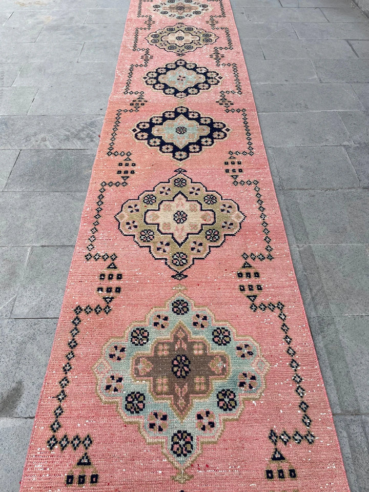 Pink Turkish Runner Rug 2' 8" x 20' 4" Hand-Knotted | No. WR79426