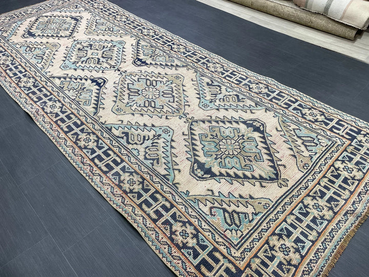 Beige Turkish Runner Rug 4' 8" x 11' 11" Hand-Knotted | No. WR79555