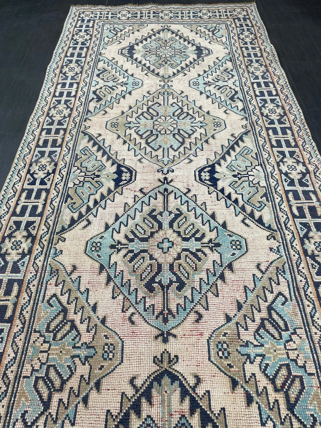 Beige Turkish Runner Rug 4' 8" x 11' 11" Hand-Knotted | No. WR79555