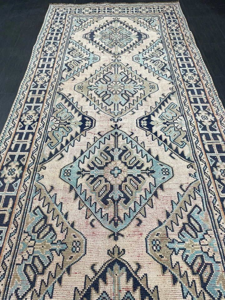 Beige Turkish Runner Rug 4' 8" x 11' 11" Hand-Knotted | No. WR79555