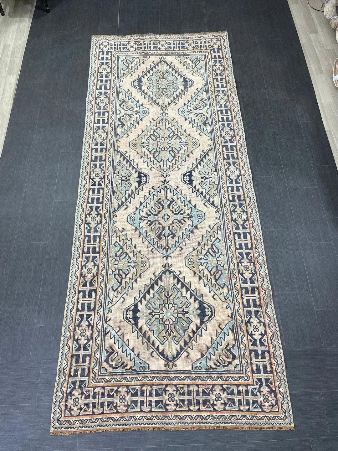 Beige Turkish Runner Rug 4' 8" x 11' 11" Hand-Knotted | No. WR79555