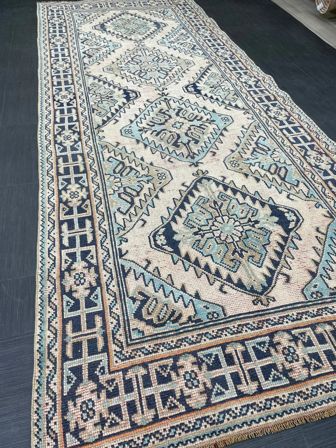 Beige Turkish Runner Rug 4' 8" x 11' 11" Hand-Knotted | No. WR79555