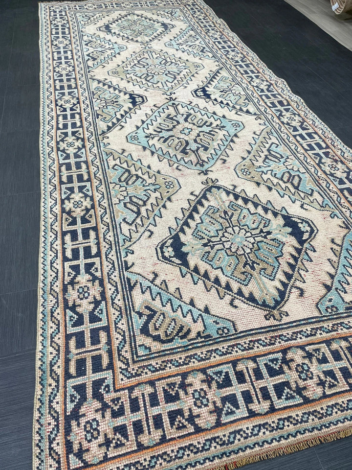 Beige Turkish Runner Rug 4' 8" x 11' 11" Hand-Knotted | No. WR79555