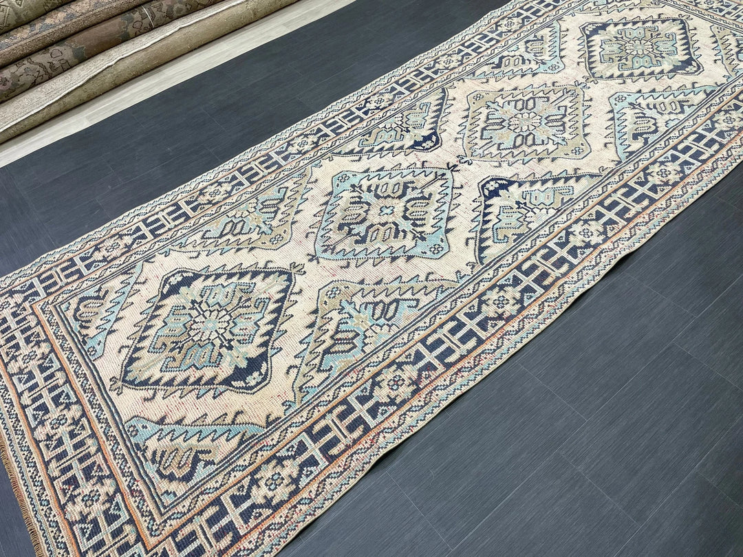 Beige Turkish Runner Rug 4' 8" x 11' 11" Hand-Knotted | No. WR79555