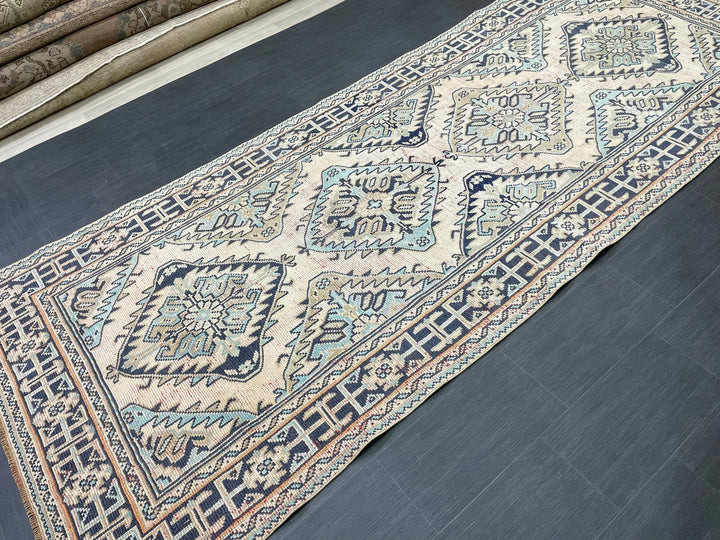 Beige Turkish Runner Rug 4' 8" x 11' 11" Hand-Knotted | No. WR79555