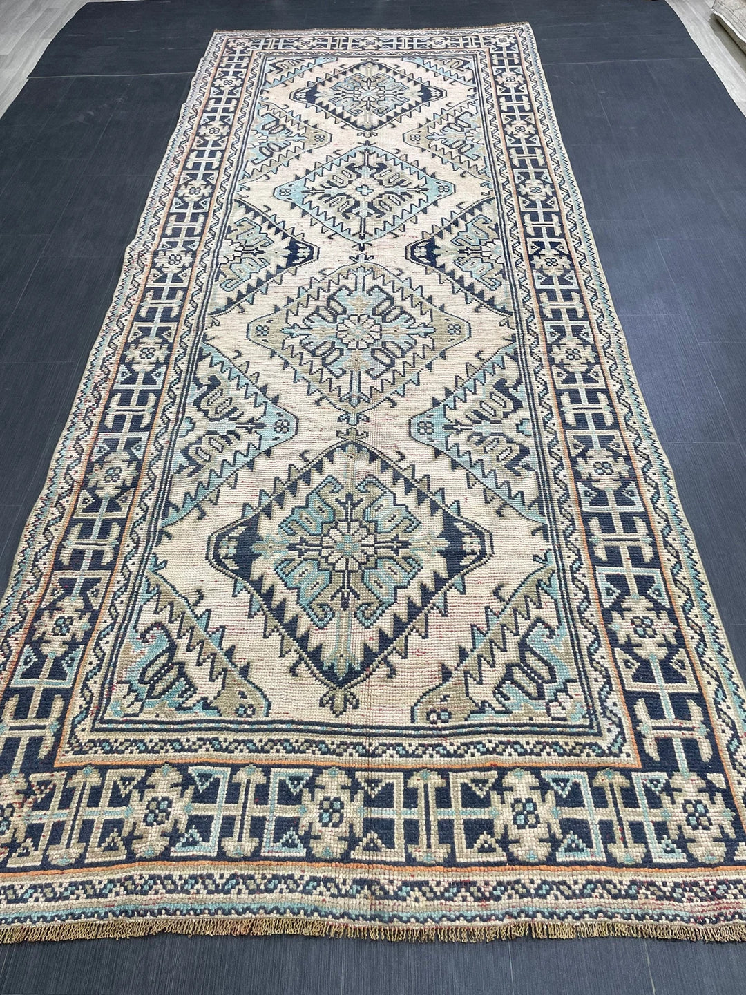 Beige Turkish Runner Rug 4' 8" x 11' 11" Hand-Knotted | No. WR79555