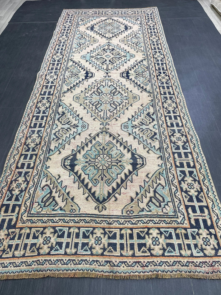 Beige Turkish Runner Rug 4' 8" x 11' 11" Hand-Knotted | No. WR79555