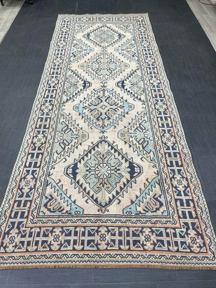Beige Turkish Runner Rug 4' 8" x 11' 11" Hand-Knotted | No. WR79555