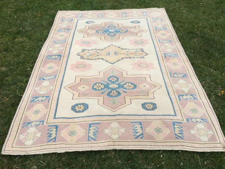 Beige Turkish Runner Rug 5' 2" x 7' 4" Hand-Knotted | No. WR80093