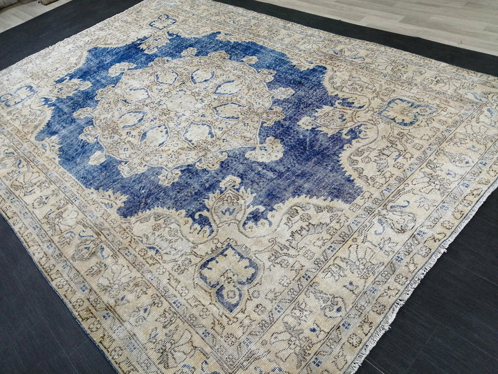 Blue Turkish Runner Rug 7' 7" x 11' 2" Hand-Knotted | No. WR80301