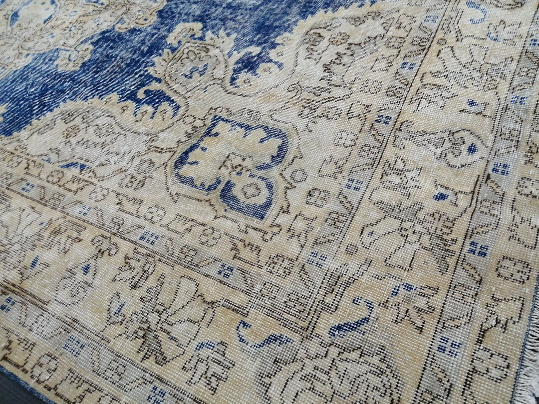 Blue Turkish Runner Rug 7' 7" x 11' 2" Hand-Knotted | No. WR80301