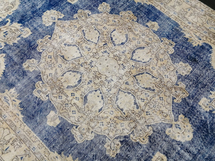 Blue Turkish Runner Rug 7' 7" x 11' 2" Hand-Knotted | No. WR80301