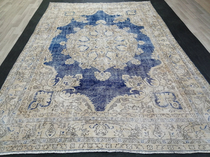 Blue Turkish Runner Rug 7' 7" x 11' 2" Hand-Knotted | No. WR80301