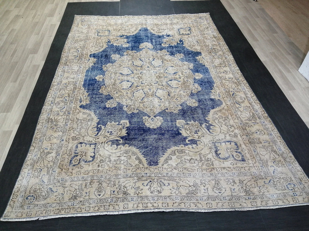 Blue Turkish Runner Rug 7' 7" x 11' 2" Hand-Knotted | No. WR80301