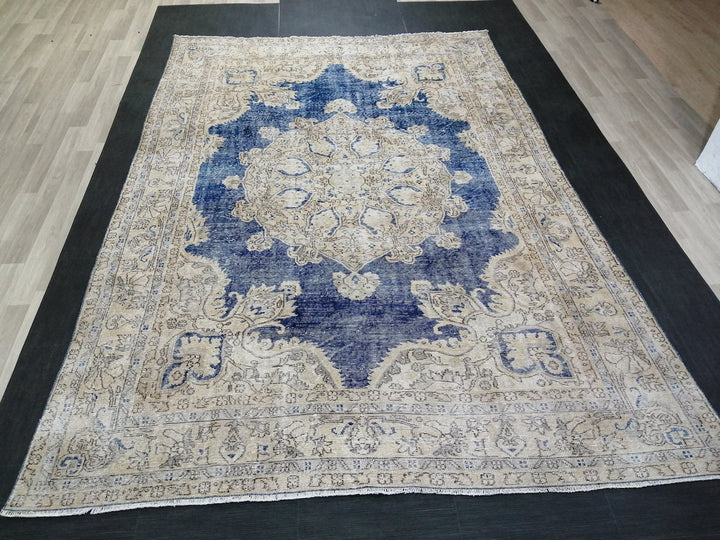 Blue Turkish Runner Rug 7' 7" x 11' 2" Hand-Knotted | No. WR80301
