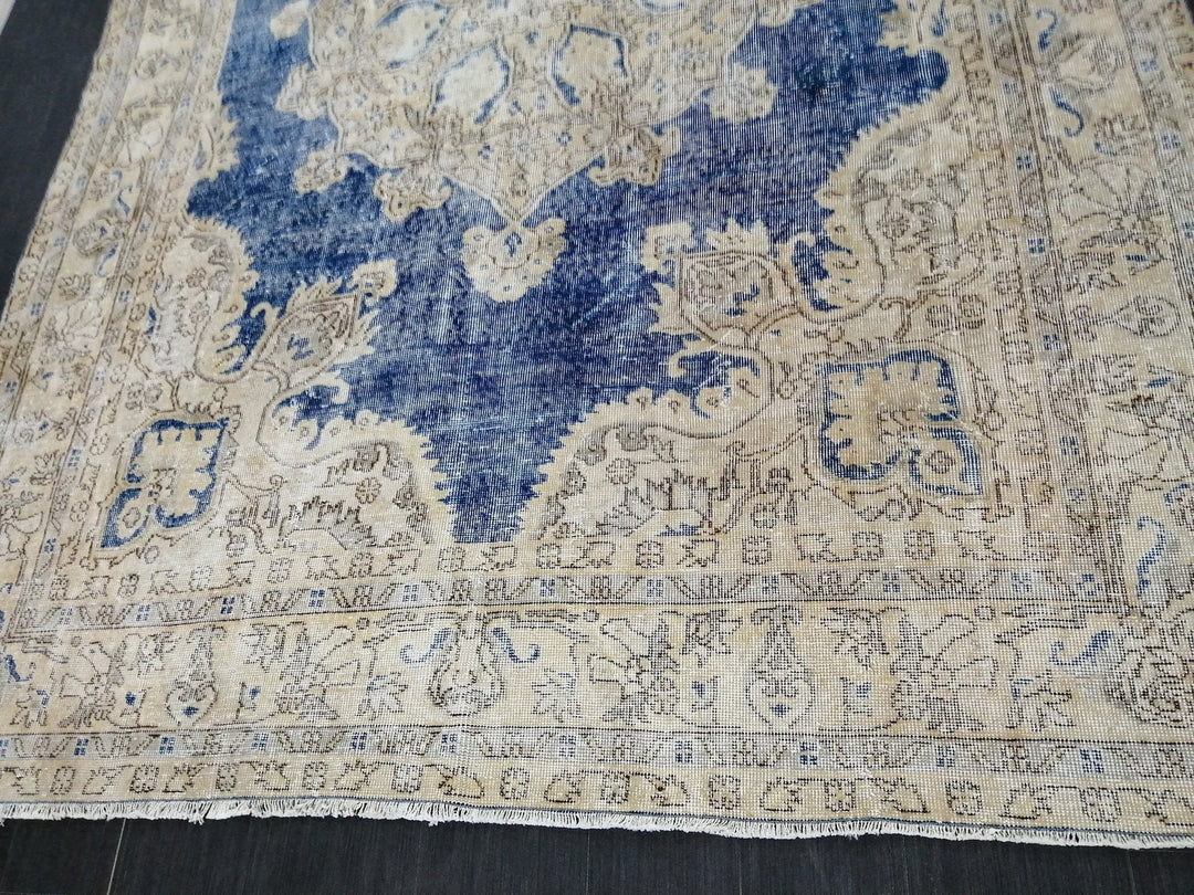 Blue Turkish Runner Rug 7' 7" x 11' 2" Hand-Knotted | No. WR80301