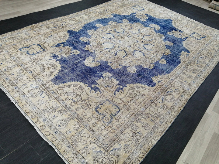 Blue Turkish Runner Rug 7' 7" x 11' 2" Hand-Knotted | No. WR80301