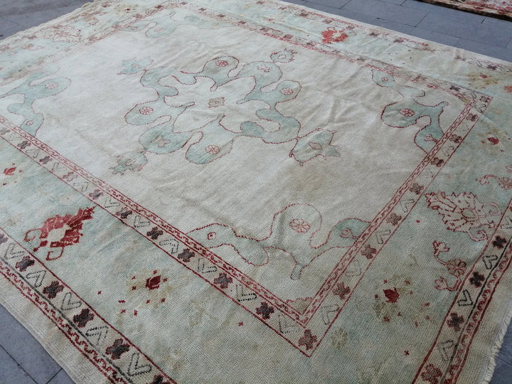 Beige Turkish Oushak Rug 9' 4" x 11' 9" Hand-Knotted | No. WR80323