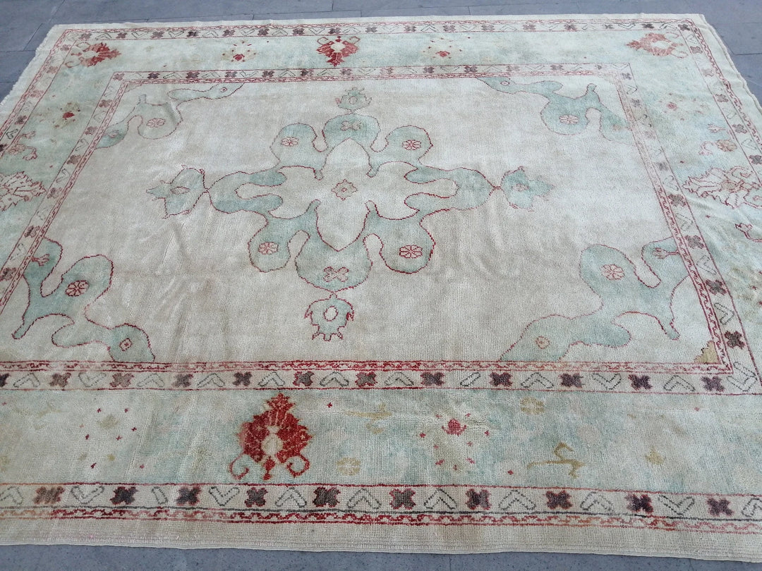 Beige Turkish Oushak Rug 9' 4" x 11' 9" Hand-Knotted | No. WR80323