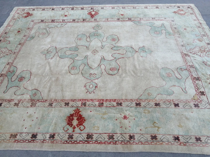 Beige Turkish Oushak Rug 9' 4" x 11' 9" Hand-Knotted | No. WR80323