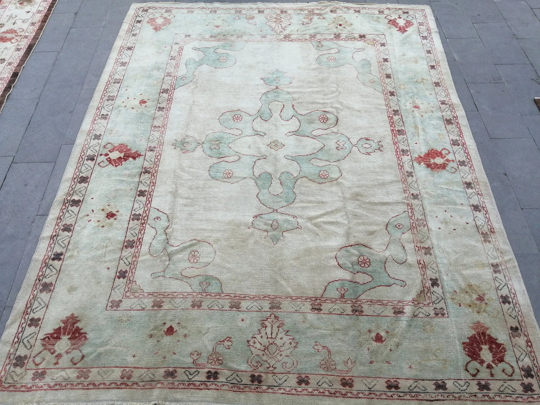 Beige Turkish Oushak Rug 9' 4" x 11' 9" Hand-Knotted | No. WR80323