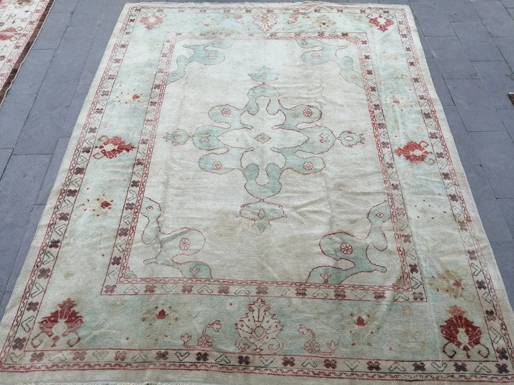 Beige Turkish Oushak Rug 9' 4" x 11' 9" Hand-Knotted | No. WR80323