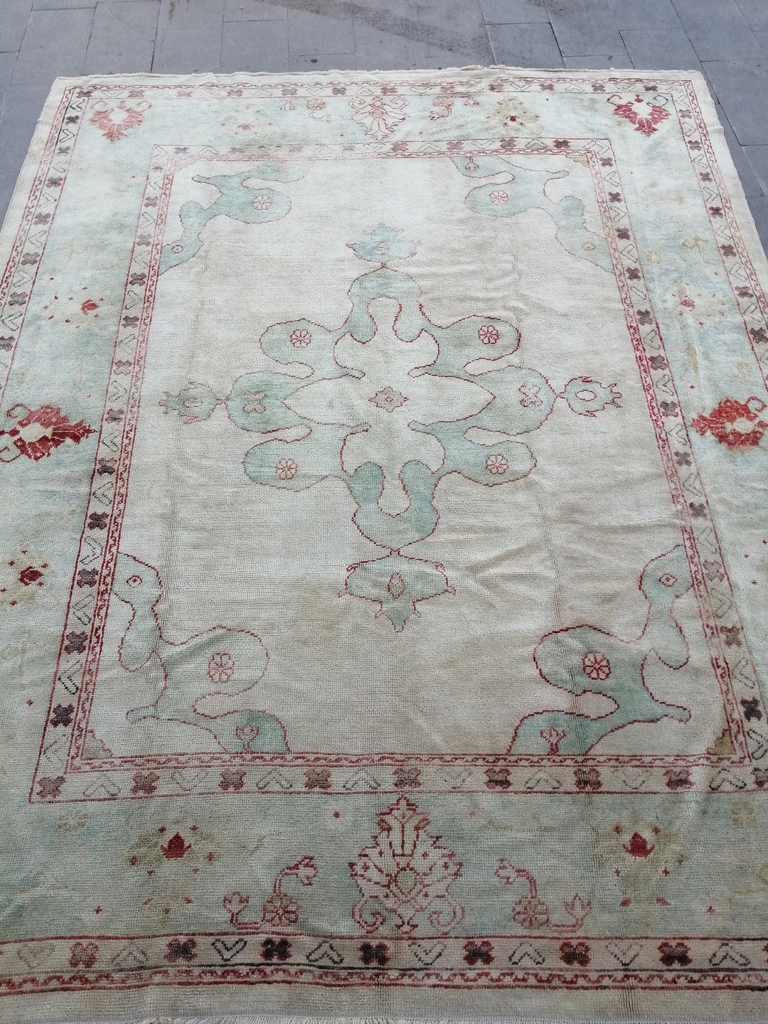 Beige Turkish Oushak Rug 9' 4" x 11' 9" Hand-Knotted | No. WR80323