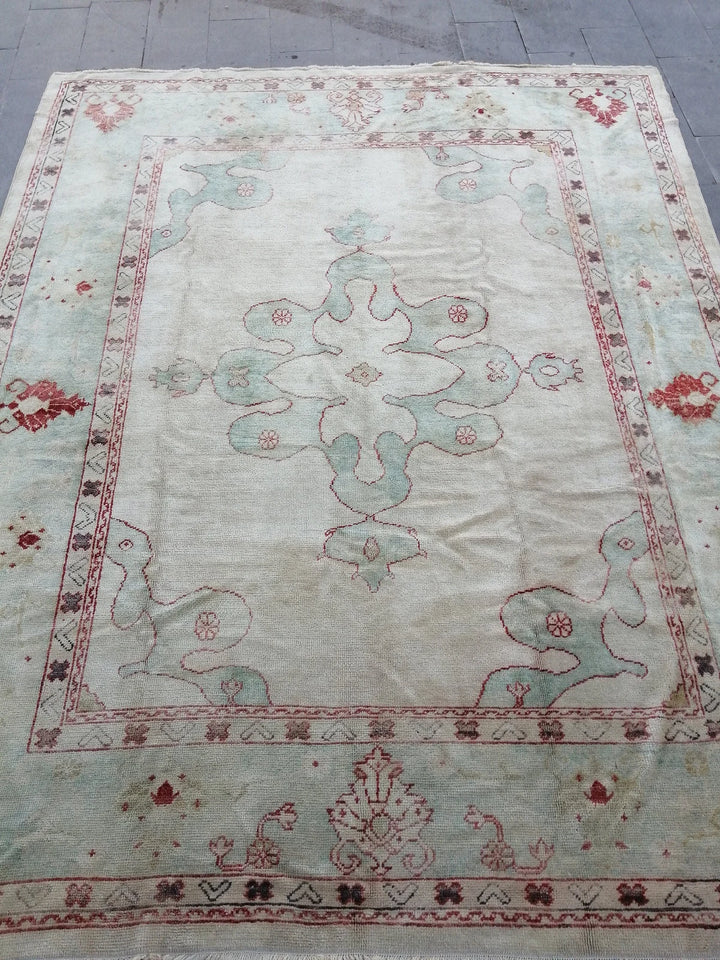 Beige Turkish Oushak Rug 9' 4" x 11' 9" Hand-Knotted | No. WR80323