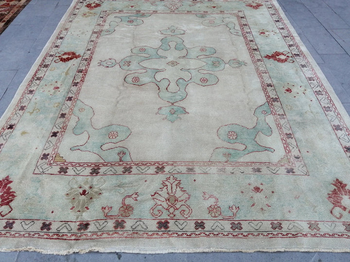 Beige Turkish Oushak Rug 9' 4" x 11' 9" Hand-Knotted | No. WR80323