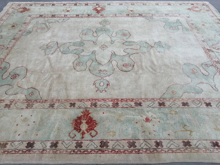 Beige Turkish Oushak Rug 9' 4" x 11' 9" Hand-Knotted | No. WR80323