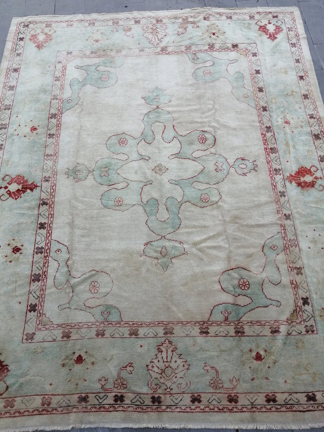 Beige Turkish Oushak Rug 9' 4" x 11' 9" Hand-Knotted | No. WR80323