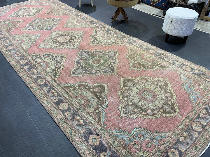 Pink Turkish Runner Rug 4' 11" x 12' 6" Hand-Knotted | No. WR80564
