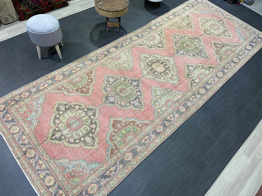 Pink Turkish Runner Rug 4' 11" x 12' 6" Hand-Knotted | No. WR80564