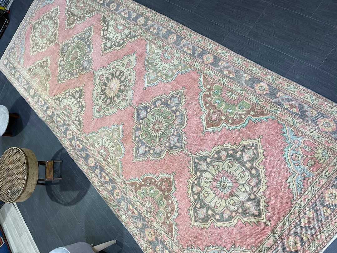 Pink Turkish Runner Rug 4' 11" x 12' 6" Hand-Knotted | No. WR80564