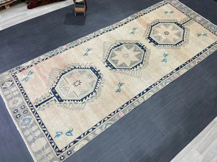 Beige Turkish Runner Rug 4' 6" x 11' Hand-Knotted | No. WR80634