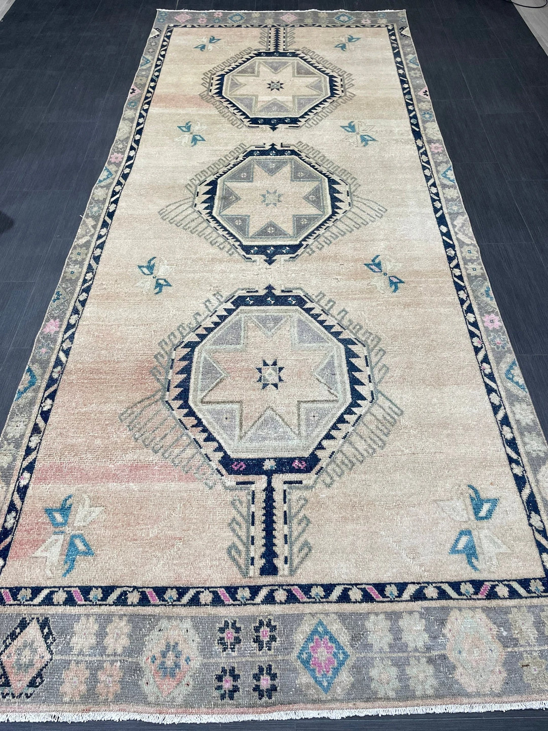 Beige Turkish Runner Rug 4' 6" x 11' Hand-Knotted | No. WR80634