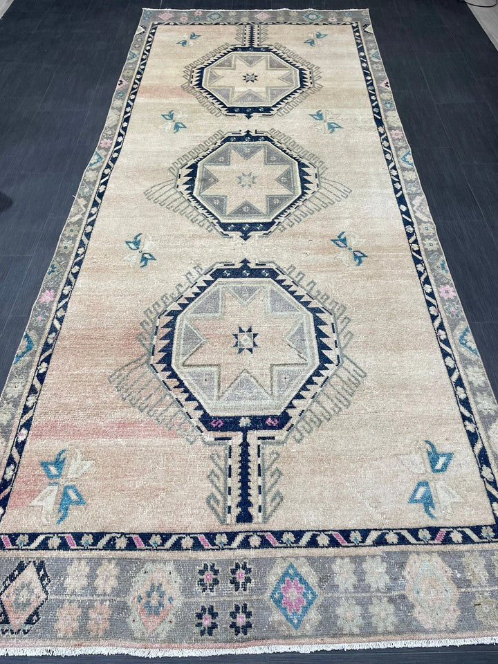 Beige Turkish Runner Rug 4' 6" x 11' Hand-Knotted | No. WR80634