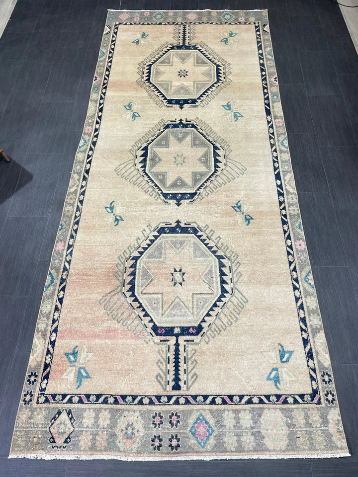 Beige Turkish Runner Rug 4' 6" x 11' Hand-Knotted | No. WR80634