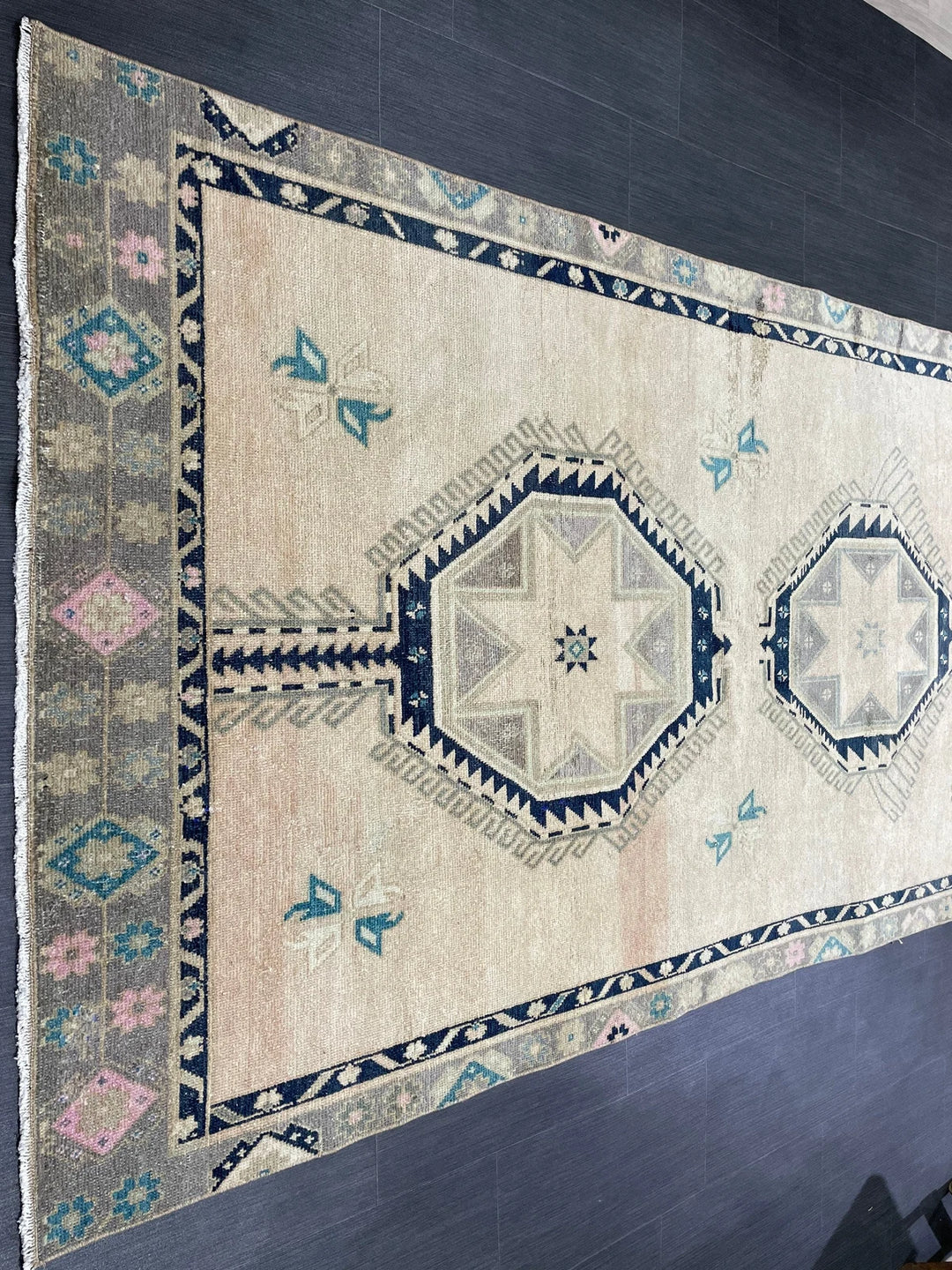 Beige Turkish Runner Rug 4' 6" x 11' Hand-Knotted | No. WR80634