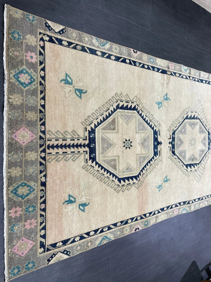 Beige Turkish Runner Rug 4' 6" x 11' Hand-Knotted | No. WR80634