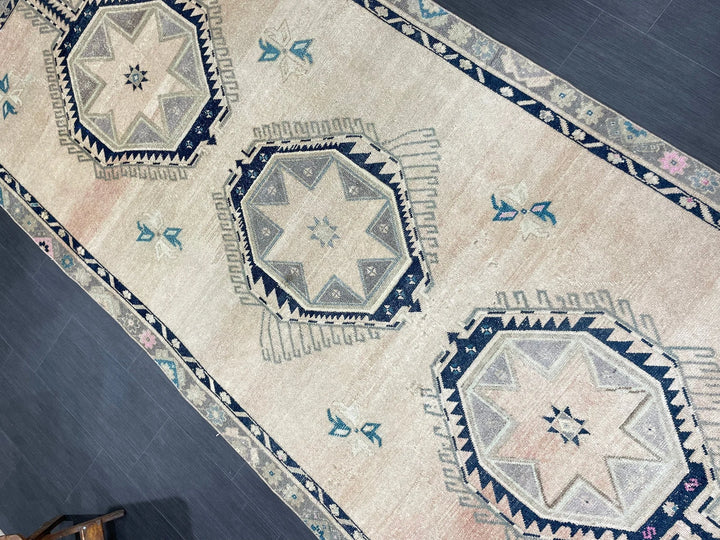Beige Turkish Runner Rug 4' 6" x 11' Hand-Knotted | No. WR80634