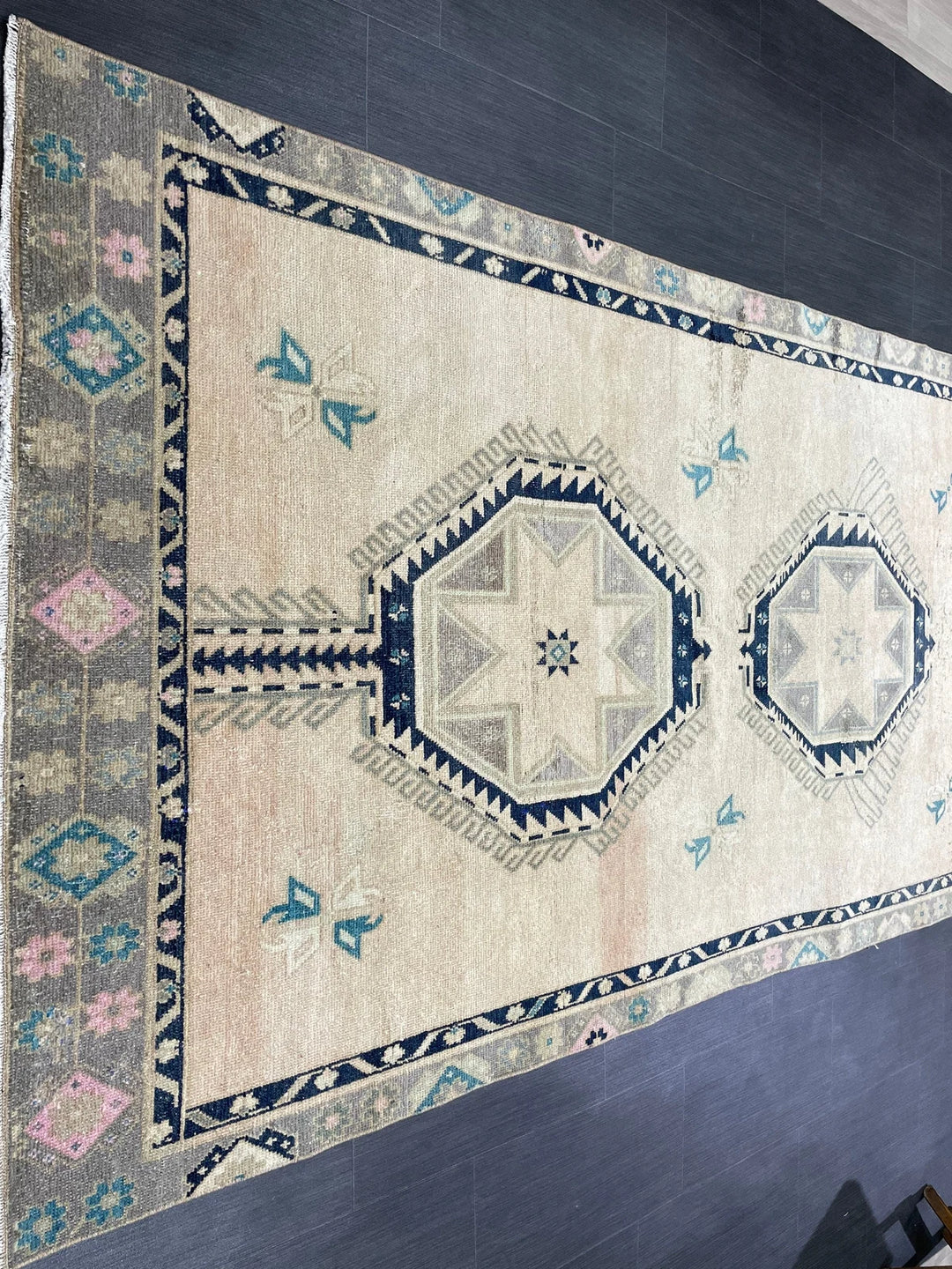 Beige Turkish Runner Rug 4' 6" x 11' Hand-Knotted | No. WR80634