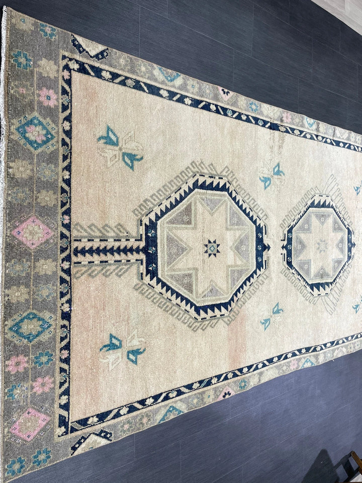 Beige Turkish Runner Rug 4' 6" x 11' Hand-Knotted | No. WR80634