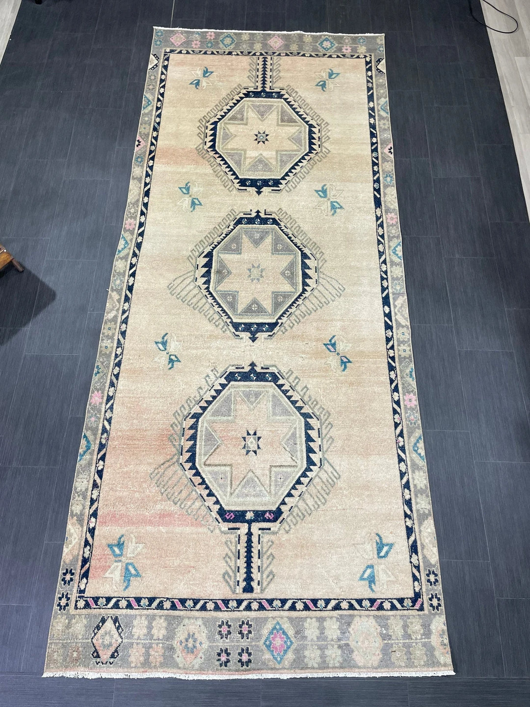 Beige Turkish Runner Rug 4' 6" x 11' Hand-Knotted | No. WR80634