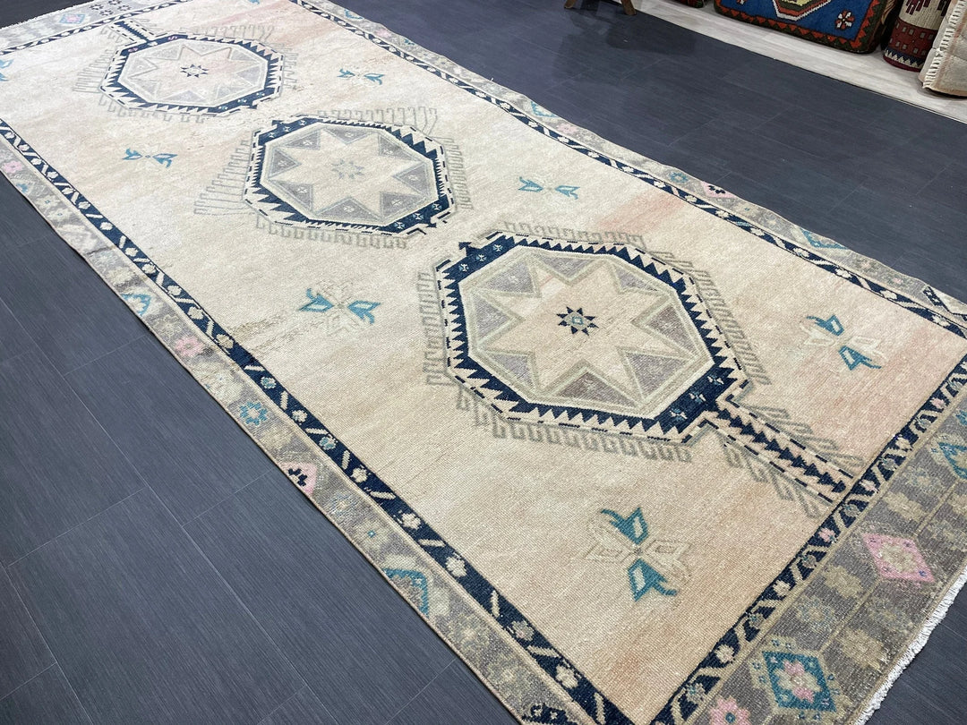 Beige Turkish Runner Rug 4' 6" x 11' Hand-Knotted | No. WR80634