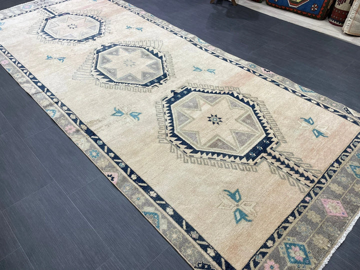 Beige Turkish Runner Rug 4' 6" x 11' Hand-Knotted | No. WR80634