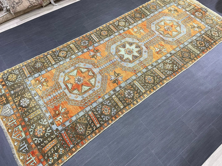 Beige Turkish Runner Rug 4' 3" x 11' 3" Hand-Knotted | No. WR80823