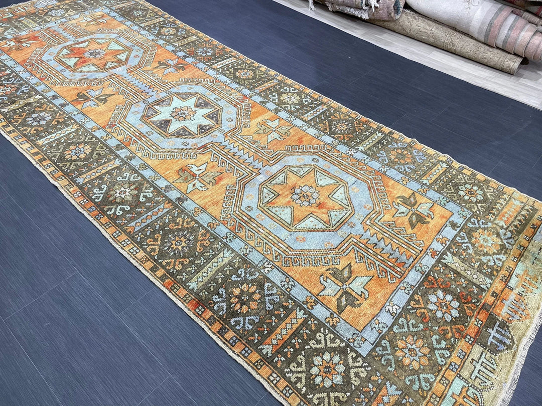 Beige Turkish Runner Rug 4' 3" x 11' 3" Hand-Knotted | No. WR80823