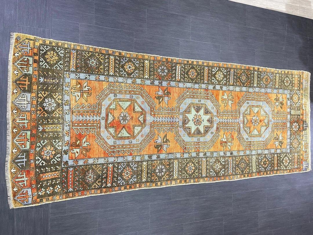 Beige Turkish Runner Rug 4' 3" x 11' 3" Hand-Knotted | No. WR80823